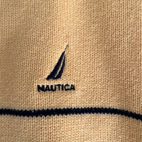 Nautica Y2K Mens Pullover Sweater 100% Cotton Yellow With Dark Stripe XL - Picture 3 of 7